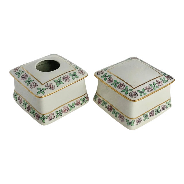 Antique Limoges France Vanity Set With a Trinket Box and Hair Receiver- Set of 2 For Sale