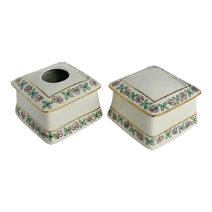 Antique Limoges France Vanity Set With a Trinket Box and Hair Receiver- Set of 2