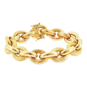 Late 20th Century 14k Yellow Gold Chunky Combination Finished Oval Link Bracelet