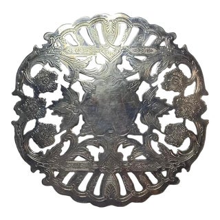 Antique Wallace Silver Plate Floral Filigree Trivet For Sale