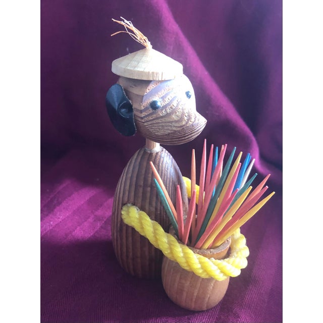 Mid Century Modern Teak Vintage Monkey With Beret Toothpick Holder For Sale - Image 12 of 12