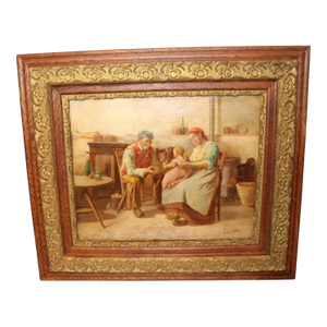 Antique 1800's Original Donatus Buongiorno Oil Painting Grandparents Baby Canvas