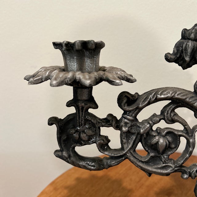 Vintage Art Nouveau Triple French Gothic Candelabra Candle Holder For Sale - Image 10 of 12