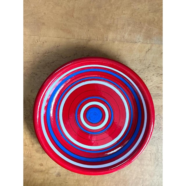 Vintage Raymor Red and Blue Striped Ceramic Plate For Sale - Image 4 of 12