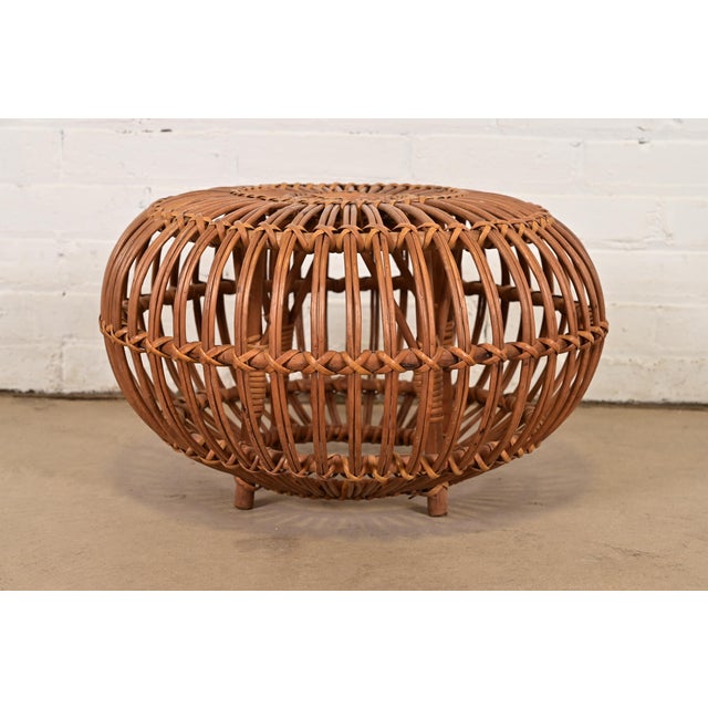Franco Albini Mid-Century Organic Modern Italian Rattan Pouf Ottoman For Sale - Image 10 of 10