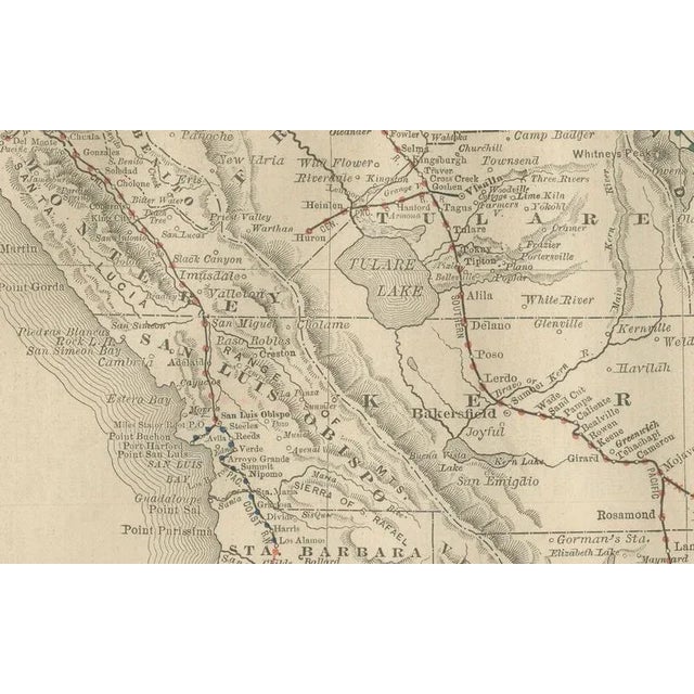 Late 19th Century California Map of The Golden States Railroads and Cities and Counties, 1888 For Sale - Image 5 of 10