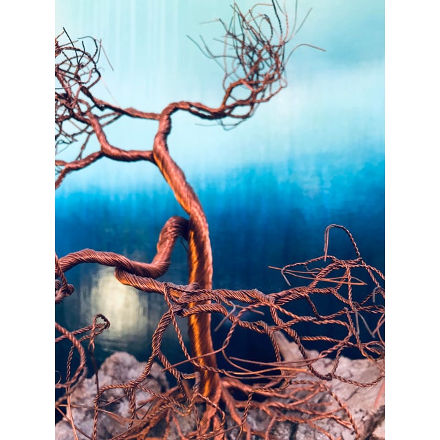 1980s Organic Modern Copper Wire Tree on Wood Sculpture For Sale - Image 5 of 12