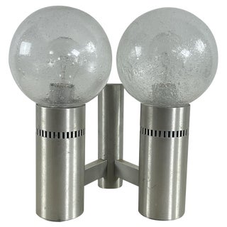 2-Light Brushed Steel and Glass Wall Lamp, Italy, 1970s For Sale