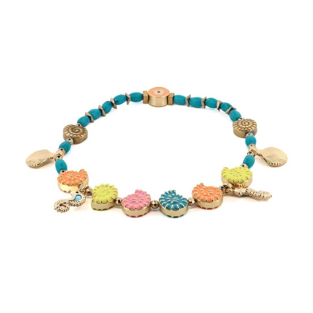 Metal Sunshine Spirit Sea Charm Turquoise Beaded Anklet For Sale - Image 7 of 7