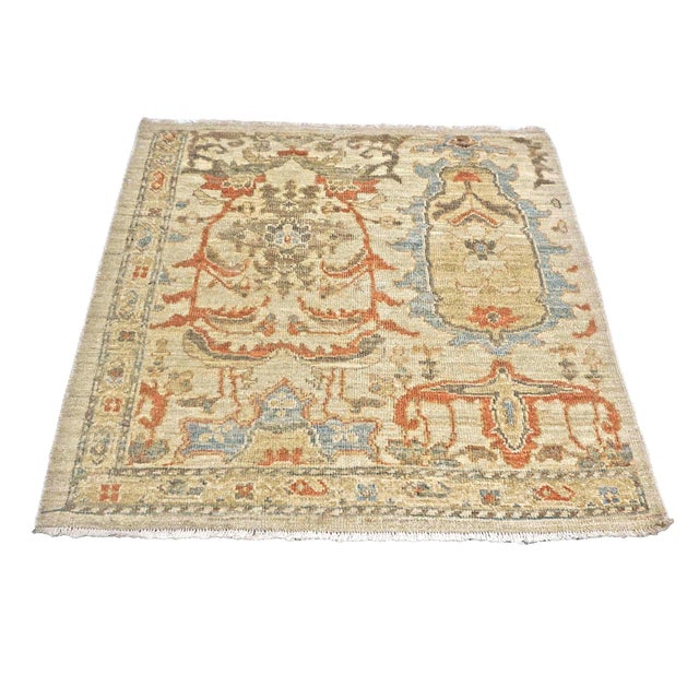 Persian Sultanabad Wool 3x3 Square Ivory, Light Blue & Rust Handmade Area Rug #1141257 For Sale - Image 4 of 7