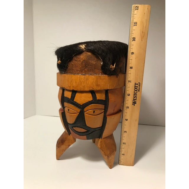 1960s Vintage Hand Carved and Painted Drum in the Style of Native American Indian Art and Crafts For Sale - Image 5 of 7