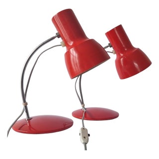Mid-Century Red Table Lamps attributed to Josef Hurka for Napako, 1970s, Set of 2 For Sale