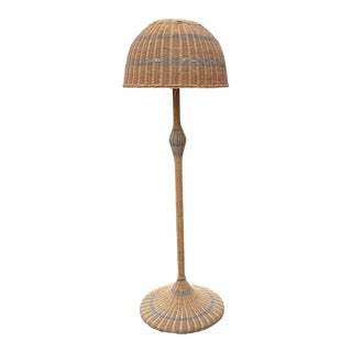 Vintage Tall Wicker Floor Lamp For Sale