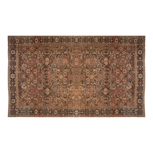 Antique Persian Sultanabad Brown Handwoven Wool Carpet For Sale