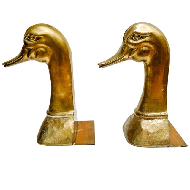 Mid 20th Century Mid 20th Century Solid Brass Spanish Duck Head Bookends by Sarreid - A Pair For Sale - Image 5 of 8