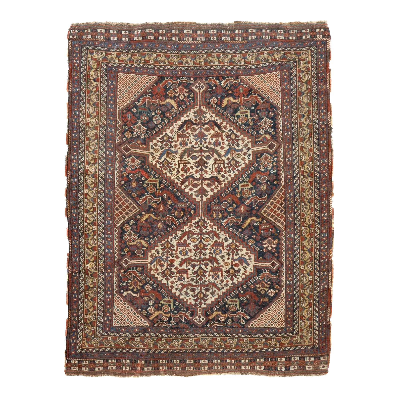 ペルシャ絨毯　vintage rug Persian antique old Late 18th Century Antique Persian Qashqai Rug 4'9'' x 6'4