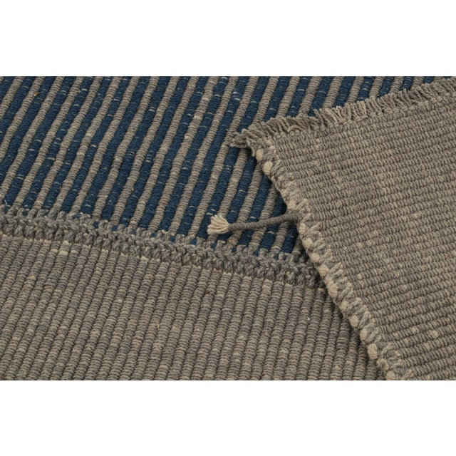 Textile Rug & Kilim’s Contemporary Kilim in Gray and Blue Textural Stripes For Sale - Image 7 of 7