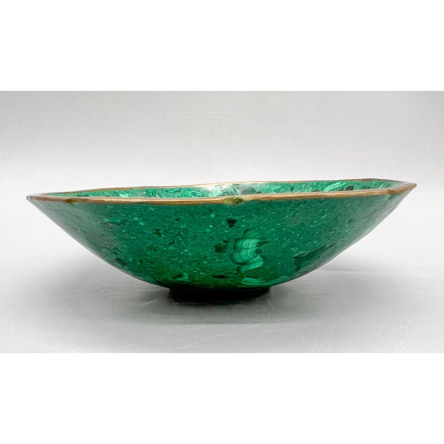 Metal Organic Modern Green Malachite and Brass Bowl/ Vide Roche For Sale - Image 7 of 10