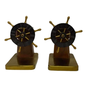 1930s Art Deco Ship's Wheel Bookends by Walter Von Nessen for Chase & Co. - a Pair