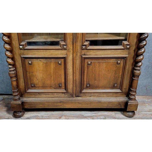 Large Louis XIII Style Walnut Bookcase, 1850s For Sale - Image 9 of 11