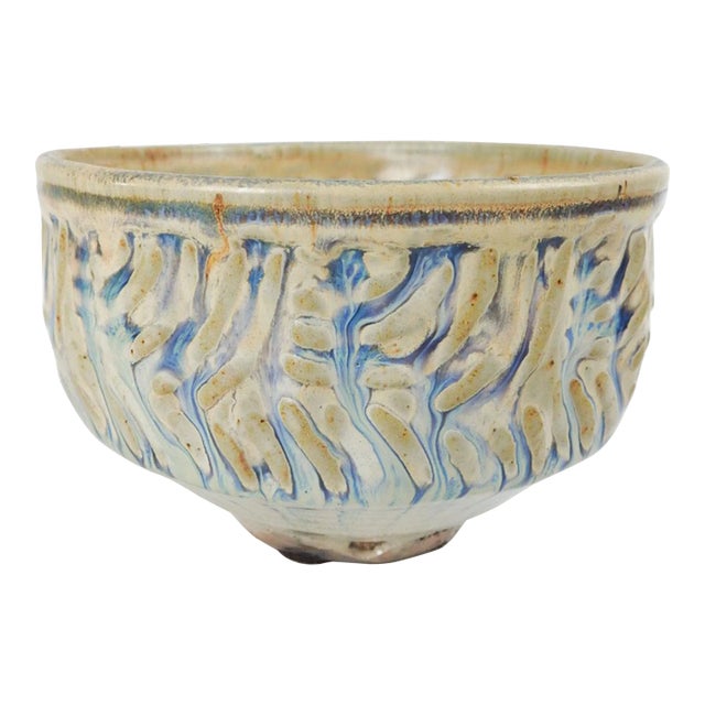 Contemporary Blue Taupe Studio Pottery Bowl For Sale