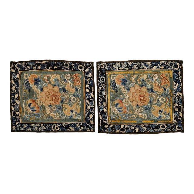 19th Century Chinese Silk Embroidery Panels- Set of 2 For Sale