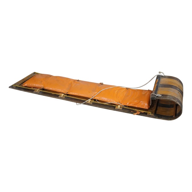 VTG Adirondack Bentwood Oak Toboggan Snow Sled Sleigh Vinyl Seat Cabin Decor 72" For Sale