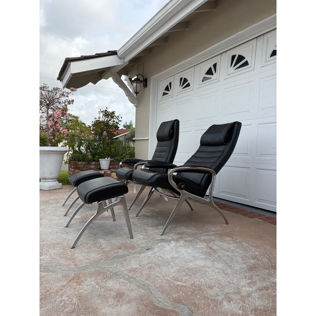 Mid-Century Modern Ekornes Stressless Chairs With Ottoman For Sale - Image 3 of 10