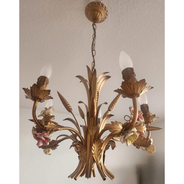 Mid-Century Modern Chandelier with Porcelain Flowers by Neheim Hüsten, 1960s For Sale - Image 3 of 18