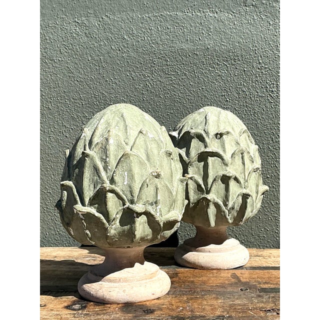 Late 20th Century Vintage Faux Finished Wooden Artichokes - A Pair For Sale - Image 5 of 12