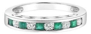 Emerald & Diamond Diamond Wedding Band 14k White Gold, Size 5