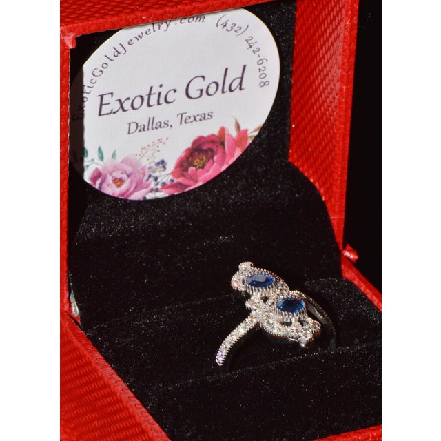 Certified Natural 1.40cts Diamond & Sapphire 18k Solid White Gold Filigree Cocktail Ring, Size 6.5 For Sale - Image 13 of 13
