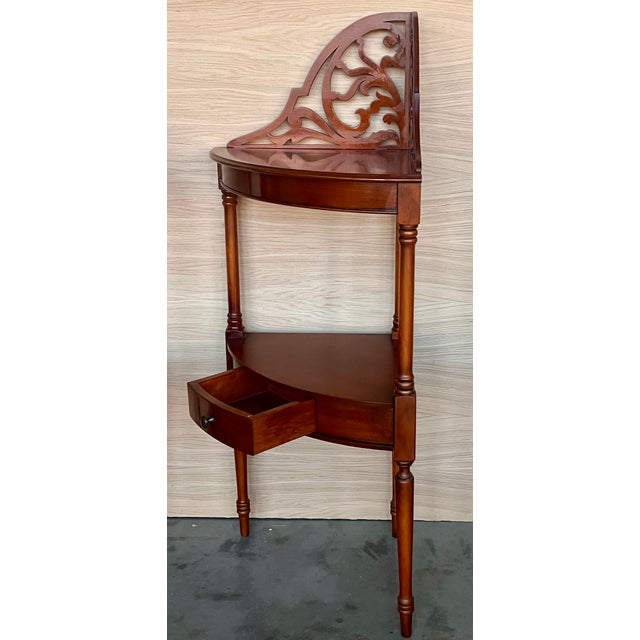 Wood Early 20th Century Federal Style Mahogany Corner Etagere With Drawer For Sale - Image 7 of 11