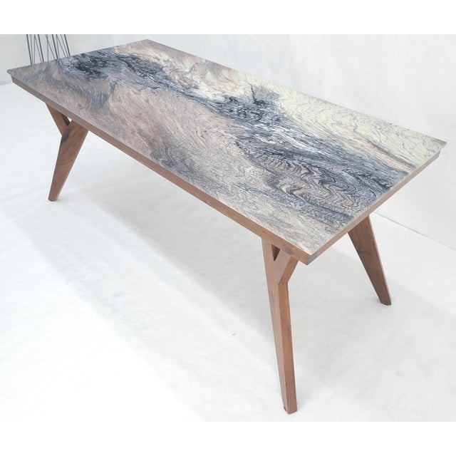 Solid Oiled Walnut Frame 3/4" Thick 32x67 Marble Top Dining Conference Table For Sale - Image 11 of 11