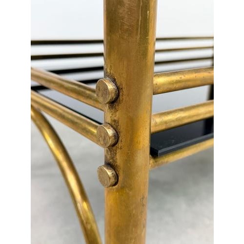 Metal Hollywood Regency Postmodern Brass and Black Glass 2-Tier Coffee Table, 1960s For Sale - Image 7 of 10