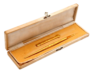 Gold Pen and Pencil Holder Set with Embossed Floral Motifs