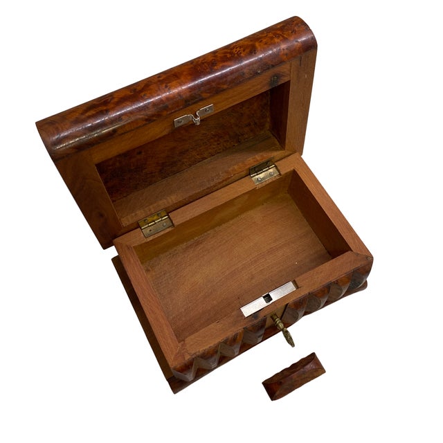 1970s Vintage Burl Wood Puzzle Box With Hidden Lock and Key For Sale - Image 5 of 7