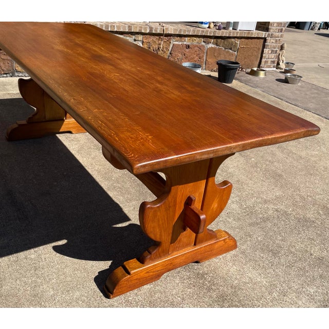 Vintage French Country Trestle Farm Dining Table For Sale - Image 4 of 10