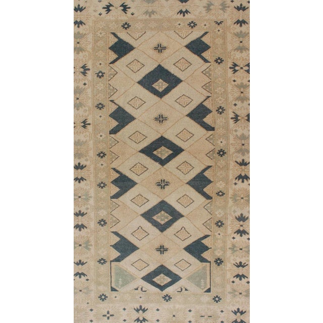 Measures: 4'2 x 7'1 Vintage Turkish Oushak Rug with Bold Geometric Diamond Motifs 4'2 x 7'1. Keivan Woven Arts / Rug /TU-...