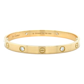 Cartier, Love Bracelet Classic Model 4 Diamonds Bangle Bracelet, Size 18 For Sale