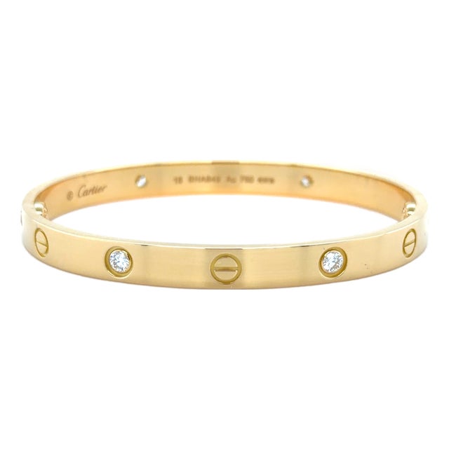 Cartier, Love Bracelet Classic Model 4 Diamonds Bangle Bracelet, Size 18 For Sale