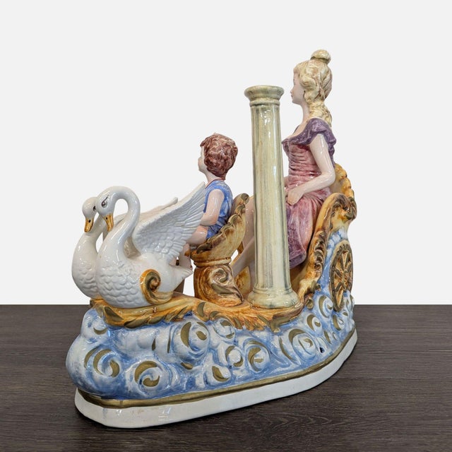Capodimonte Late 20th Century Capodimonte Porcelain Sculpture - Lady With Cherub and Swan Chariot For Sale - Image 4 of 12