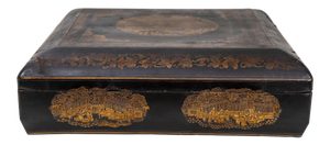 Vintage Dark Wooden Lacquer Box With Gold Color Detail