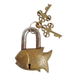 Vintage Brass India Fish Lock For Sale