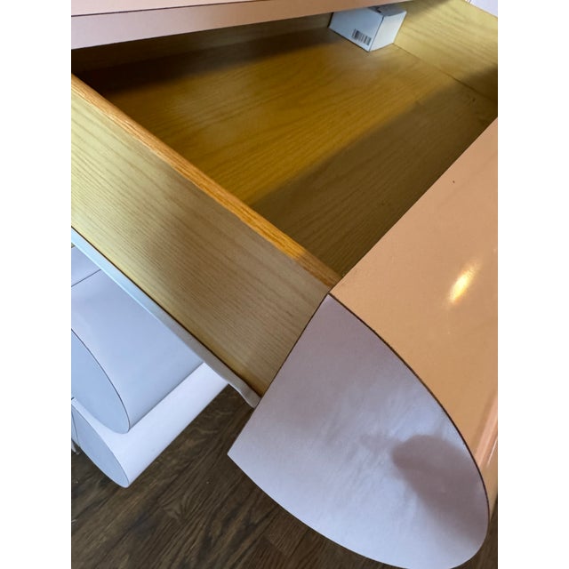 1980s Postmodern Mauve Bullnose Dresser & Nightstand Set – Lacquered Waterfall Design With Plinth Base For Sale In Cleveland - Image 6 of 7