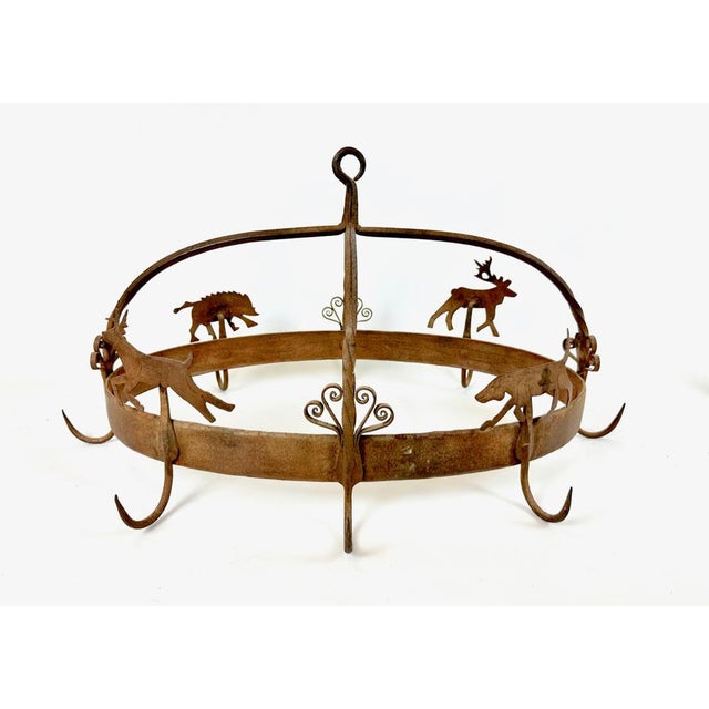 Antique French Kitchen Pot Rack in Wrought Iron, 1800s, in Flawless conditions. Designed before 1890