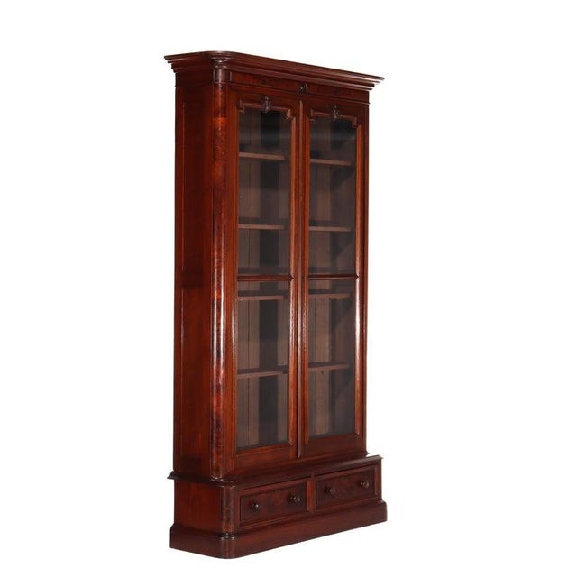 Antique Renaissance Revival Walnut & Burl 2 Door Bookcase C1890 For Sale - Image 10 of 15