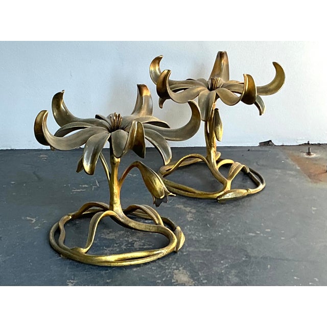 Metal Vintage Regency Arthur Court Lily Side Tables - A Pair For Sale - Image 7 of 12