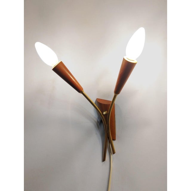 Vintage Danish Teak and Brass Wall Lamp, 1960s For Sale - Image 4 of 6