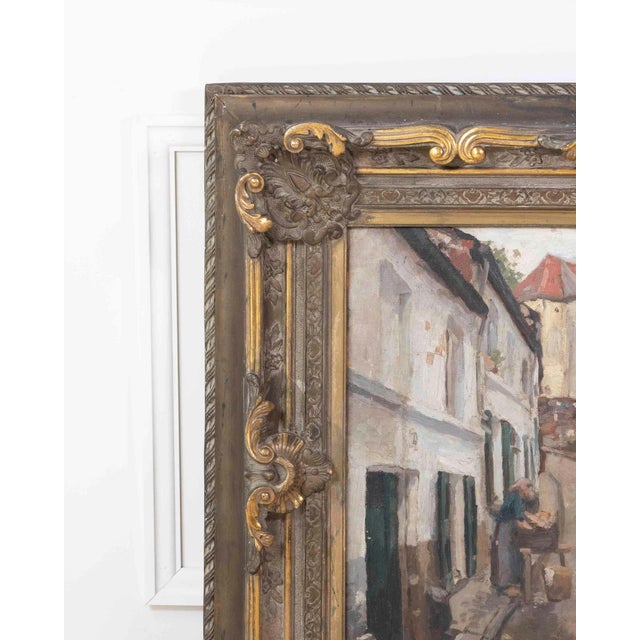 19th Century European Old Town Street Scene with Figure, Oil Painting in Ornate Gilt Frame For Sale - Image 4 of 9